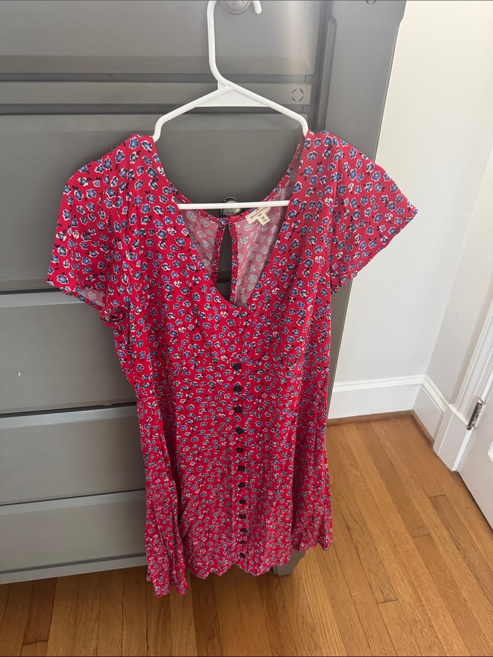 Red Floral Mini Dress with Buttons